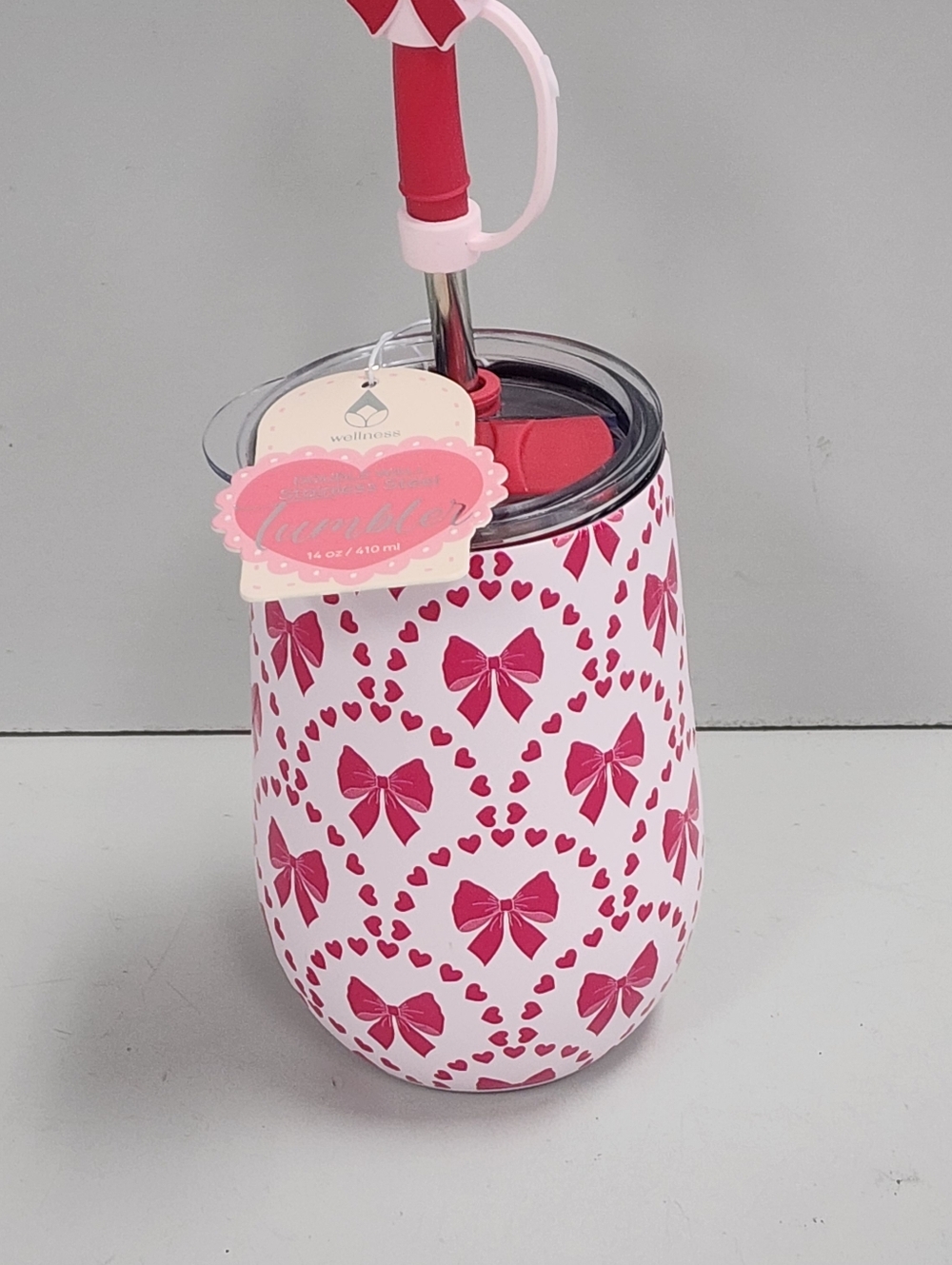 Pink Bow Heart Stemless Tumbler